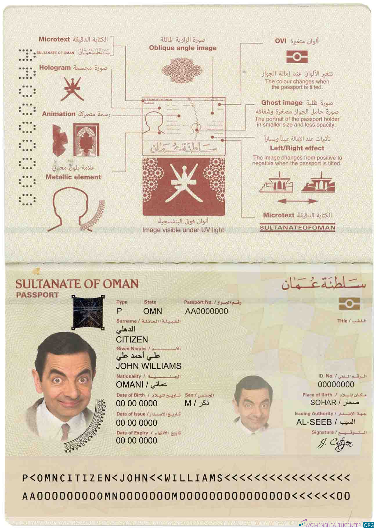 Download Oman passport (2014 – present) Photoshop template